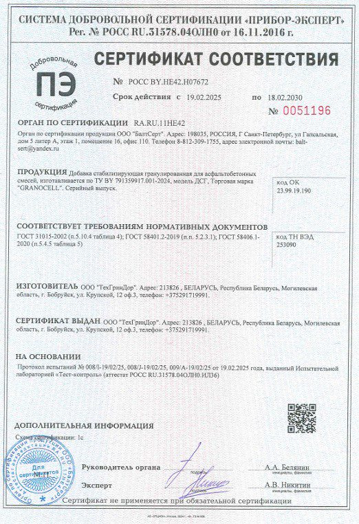 Сетрификат Granocell